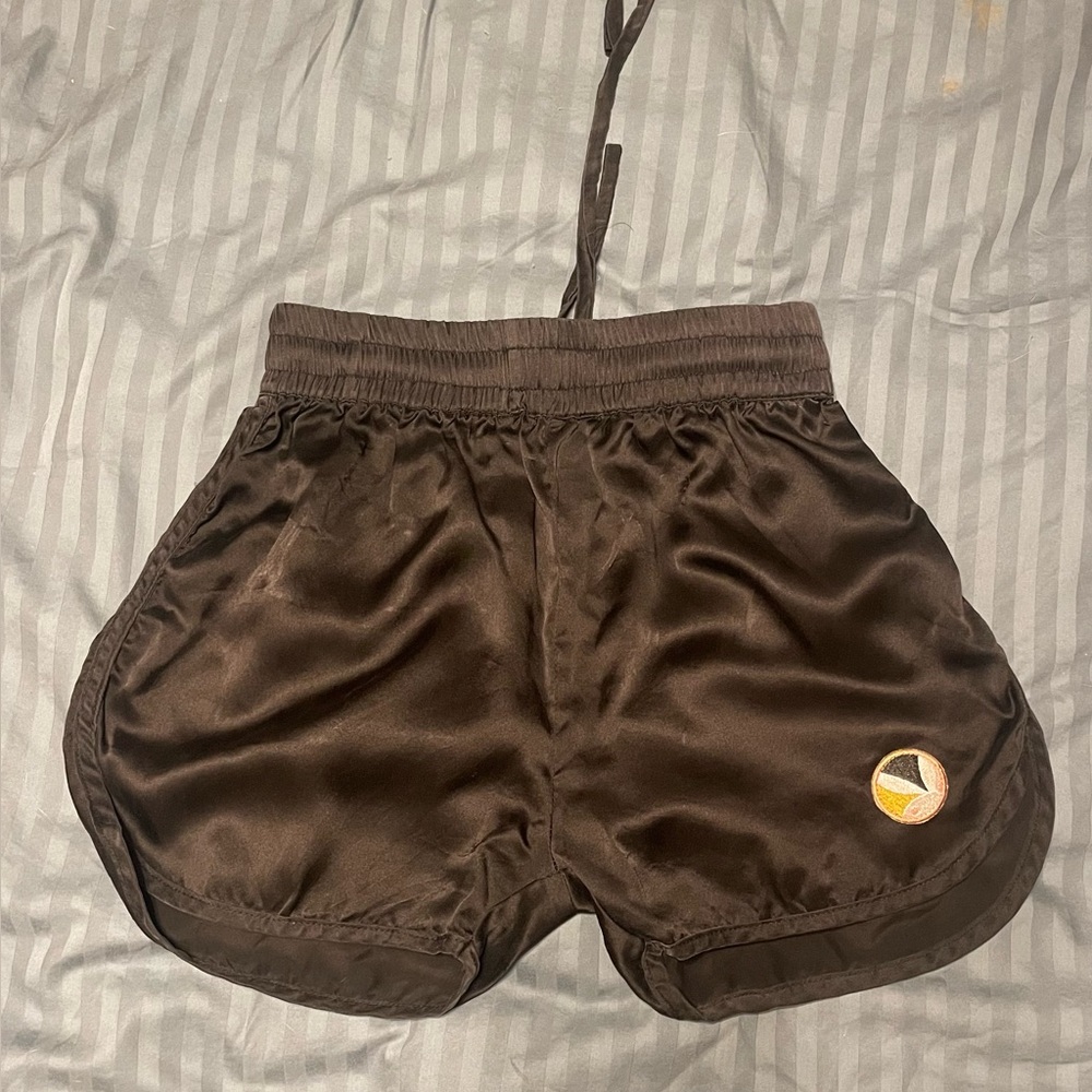100% Silk playboy big bunny black Short shorts basketball mulberry booty